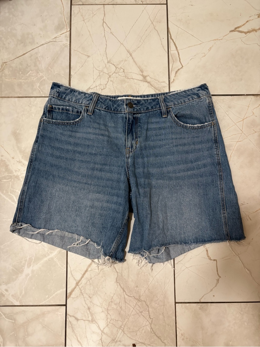 Hollister Medium Blue Frayed Hem Denim Shorts
